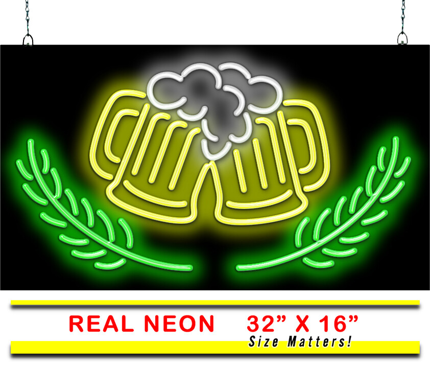 Beer Mugs Neon Sign | Jantec | 28" x 16" | Pub Bar Club Party Man Cave Drinks