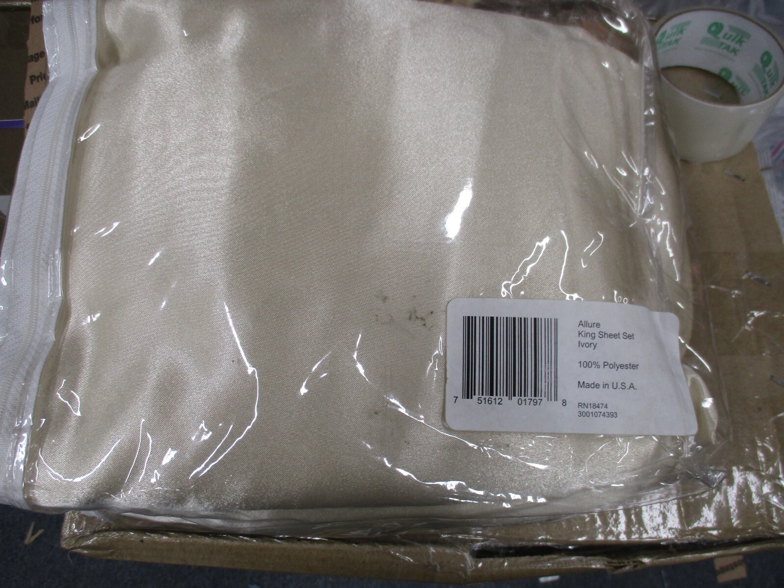 KING SATIN SHEET SET IVORY 4 PIECE SET 100%POLY MADE IN THE USA !!! BRAND NEW
