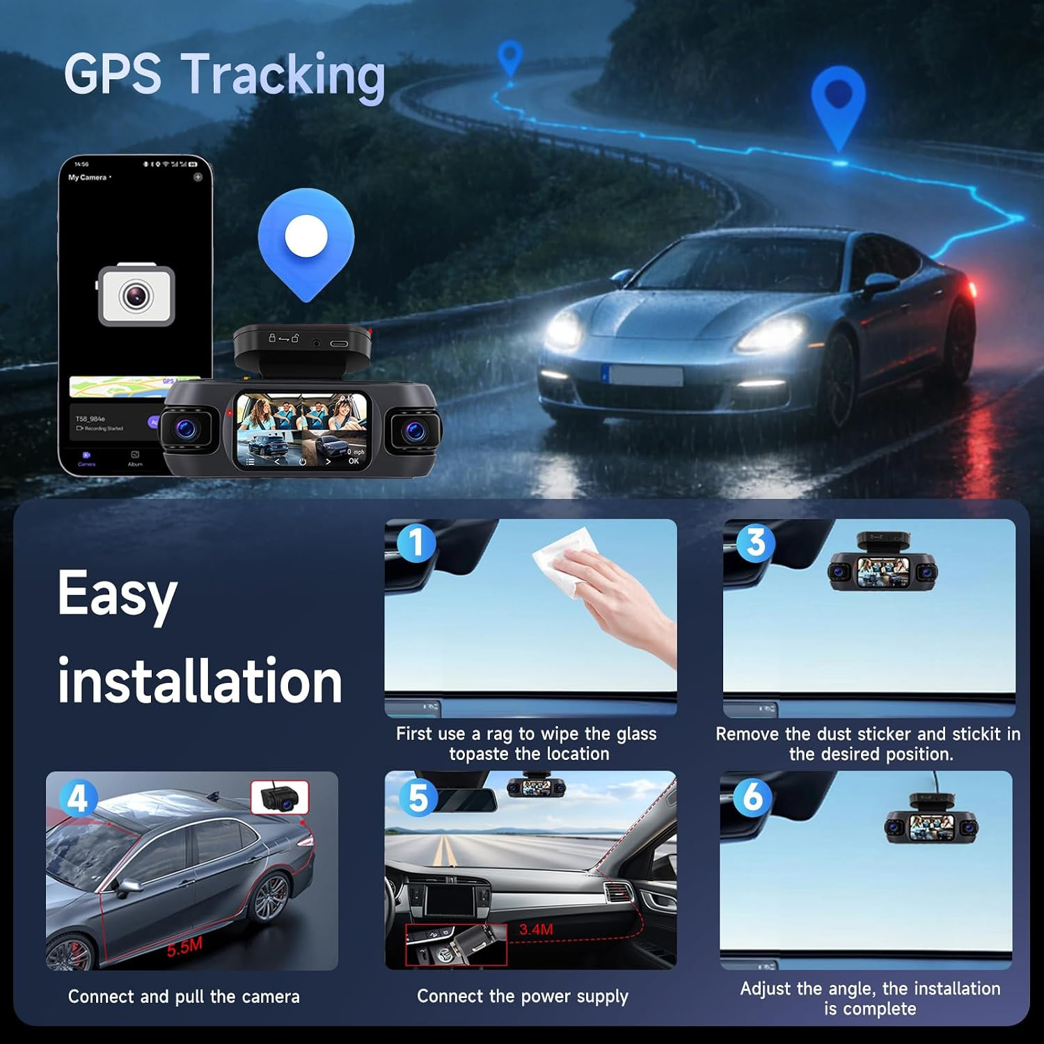 4 Channel Dash Cam 360°View 4K+ 1080P Front and Rear Inside, Left, Right, Dash C