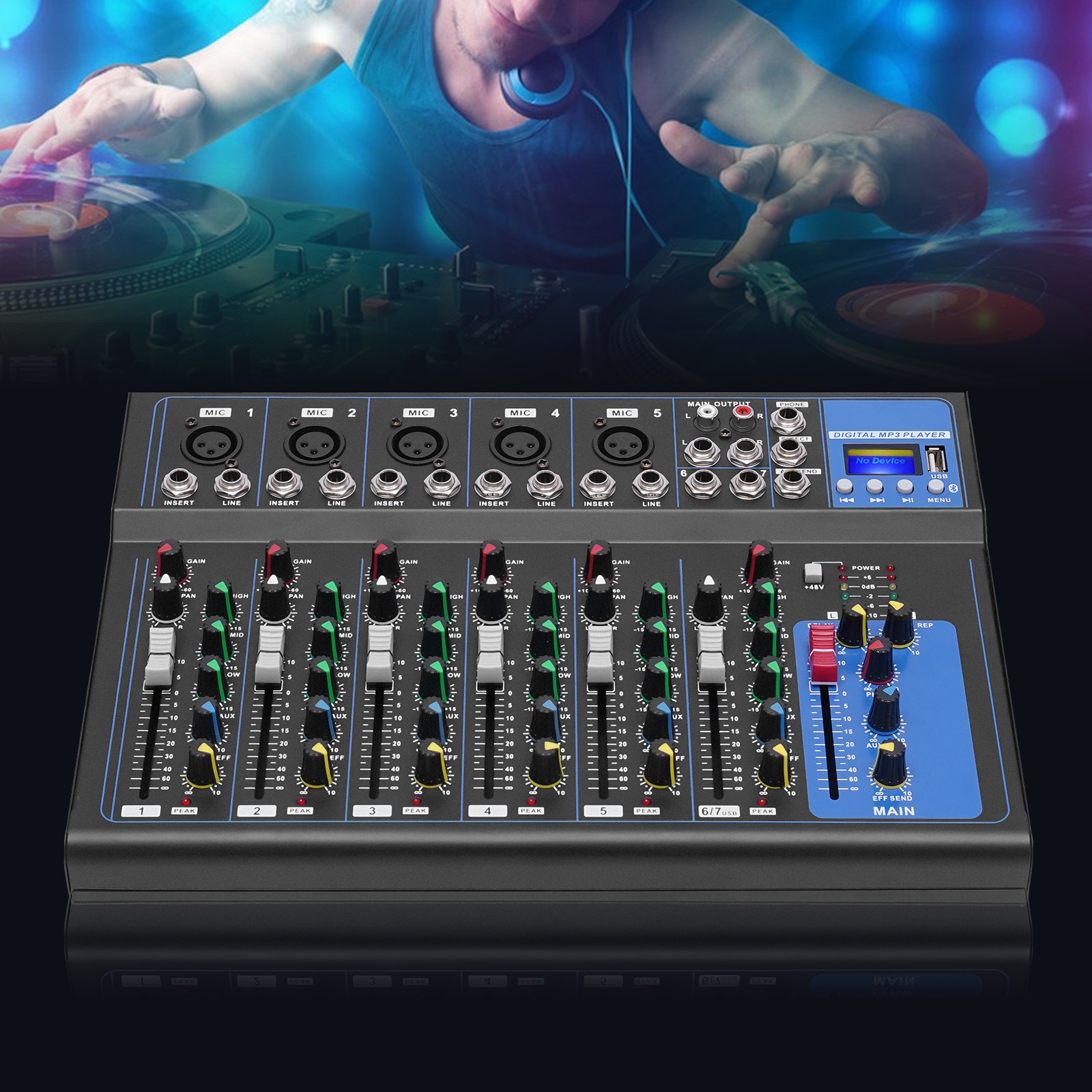 Bluetooth 7 Ch. Studio/DJ Controller Audio Mixer Console 7 Channel Mixer USB New