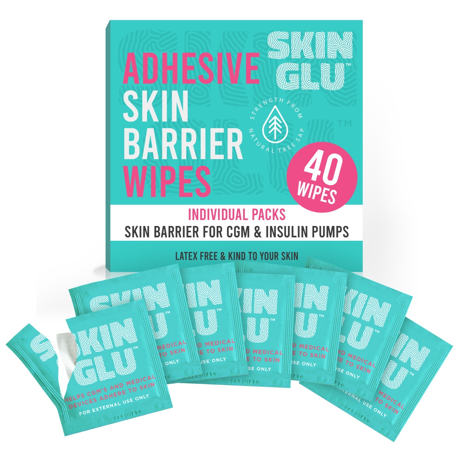 Skin Glu (40 Pack) CGM Barrier Wipes - less skin reactions and stickier skin