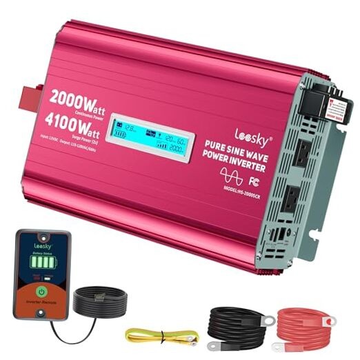 2000 Watt Pure Sine Wave Inverter 12V to 110V 120V AC 4100W Surge Peak Power