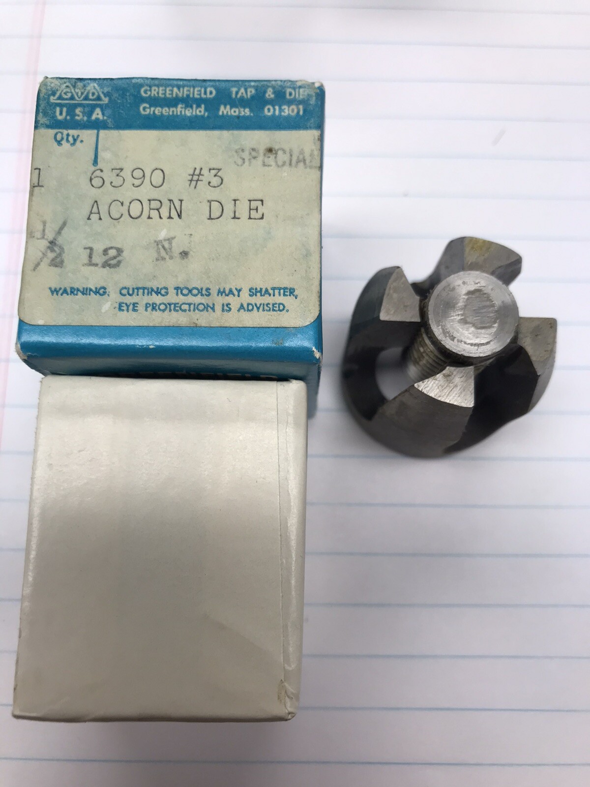 1 pc.  1/2 - 12 tpi UN #3 HS ACORN DIE. USA (loc J8) SPECIAL THREAD