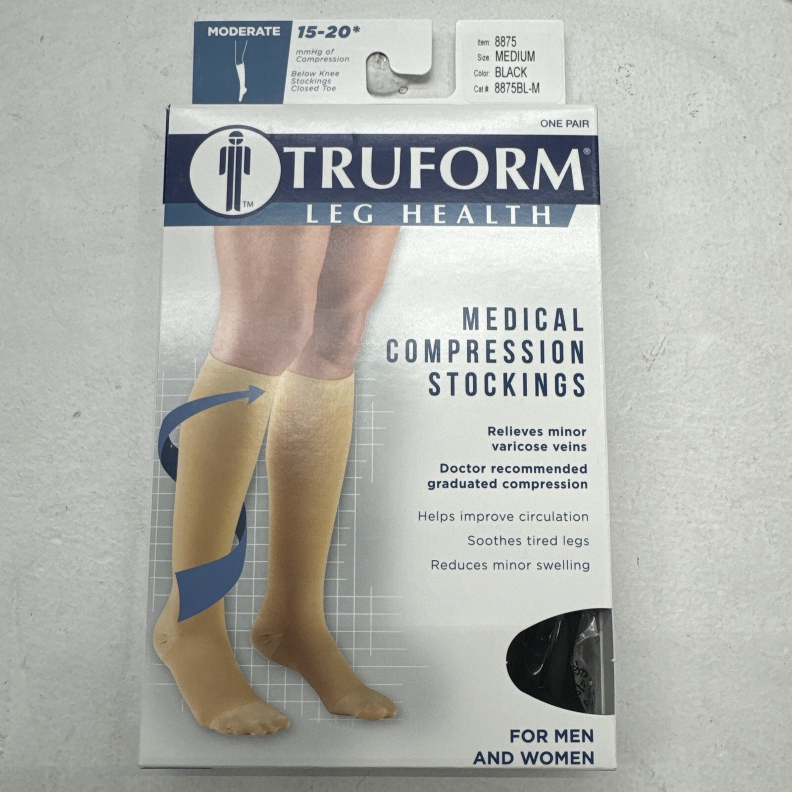 Truform Leg Health Black Medical Compression Stockings Adult Unisex Size Medium