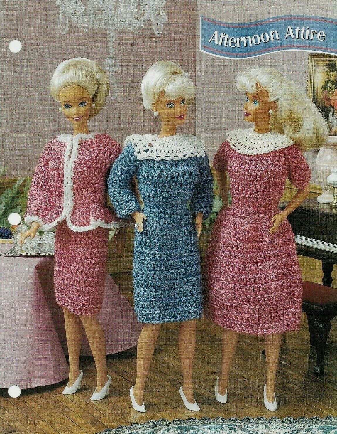 NEW AFTERNOON ATTIRE 3 DRESSES FASHION DOLL ANNIE'S CROCHET PATTERN INSTRUCTIONS