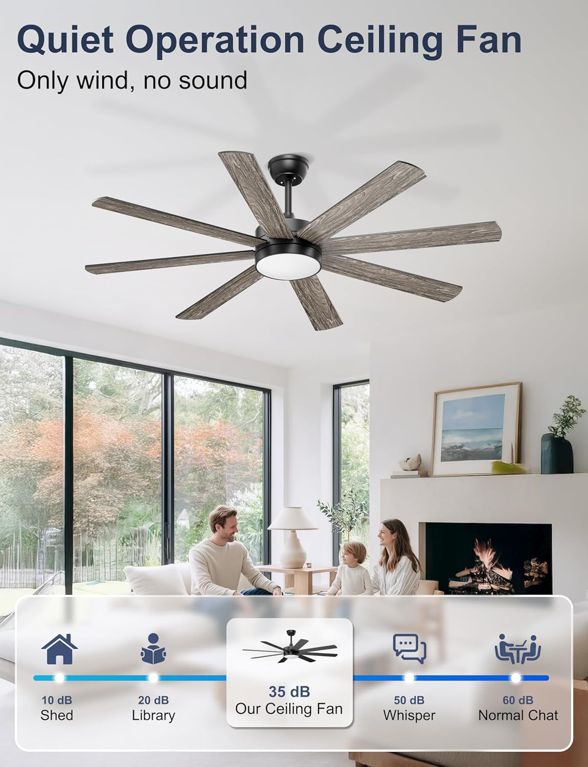 60'' Ceiling Fans with Lights - Modern Black Ceiling Fan Remote/App Control, Dim