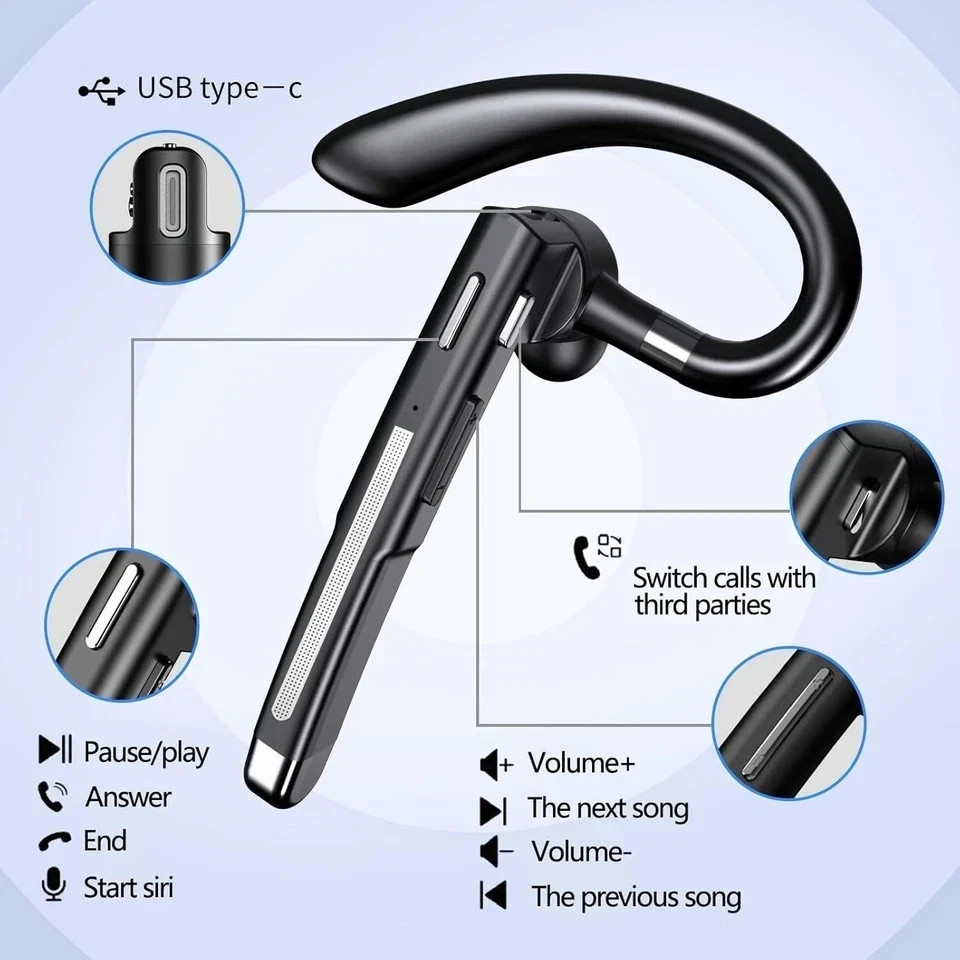 Trucker Wireless Mic Blue Parrot Bluetooth Noise Cancelling Headset Earpiece New