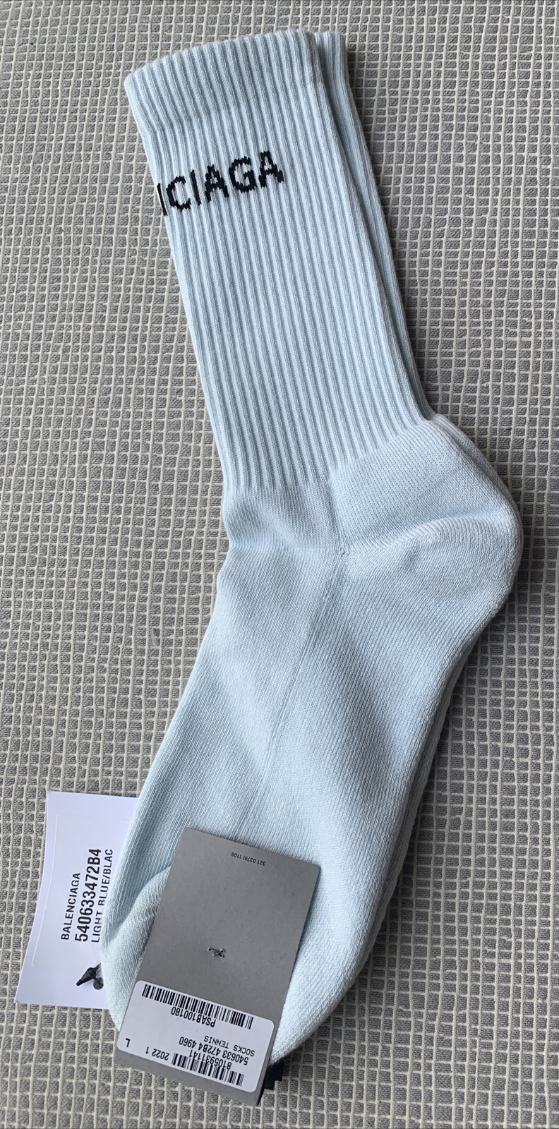 New with Tags Authentic Balenciaga Logo Tennis Socks Light Blue Large