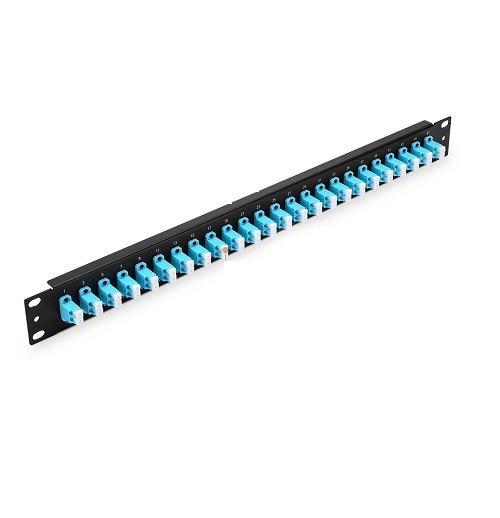 1U 19'' Fiber Adapter Panel, 48 Fibers Multimode Aqua, 24 x LC UPC Duplex-35789