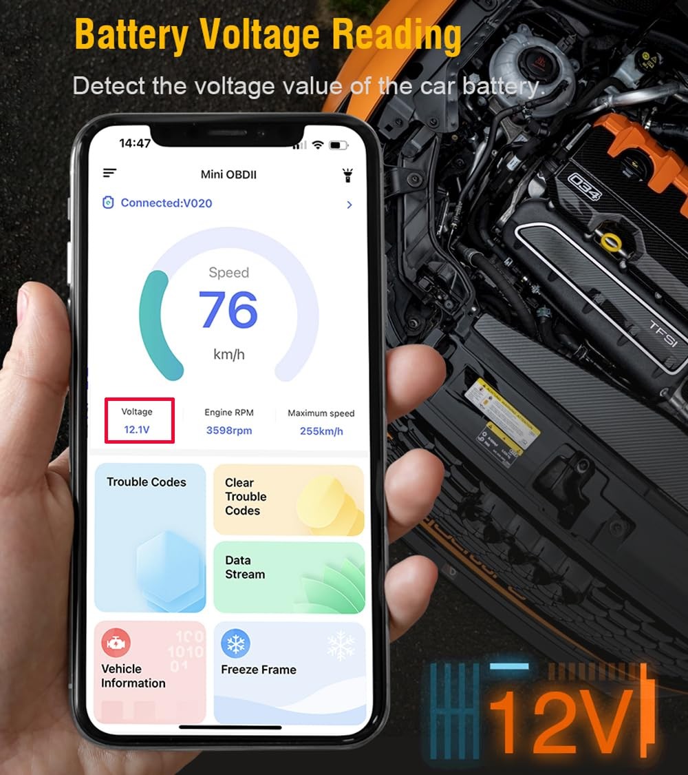 FlyroadUp OBD2 Scanner Bluetooth for iPhone iOS Android OBDII Diagnostic...