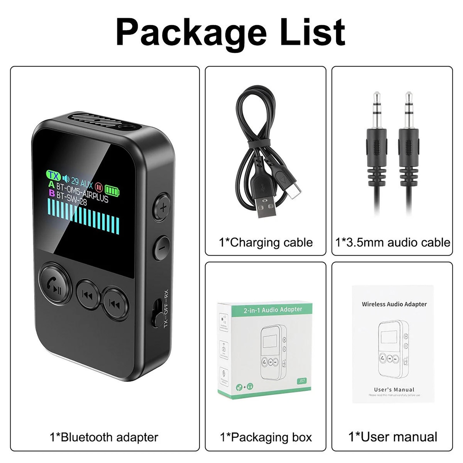 5.4 Version Wireless Bluetooth Audio Adapter with 3.5mm Jack and Included Cables