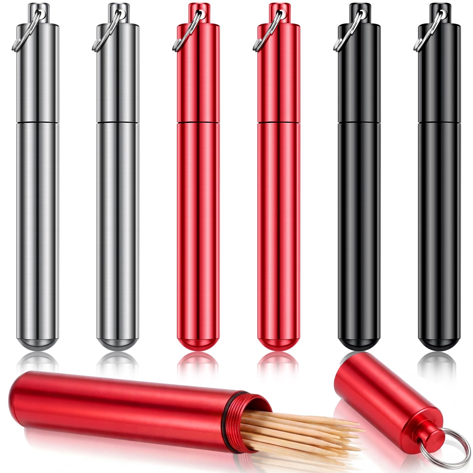 Tanlade 6 Pieces Portable Toothpick Holder Pocket Airtight Aluminum Metal Sto...
