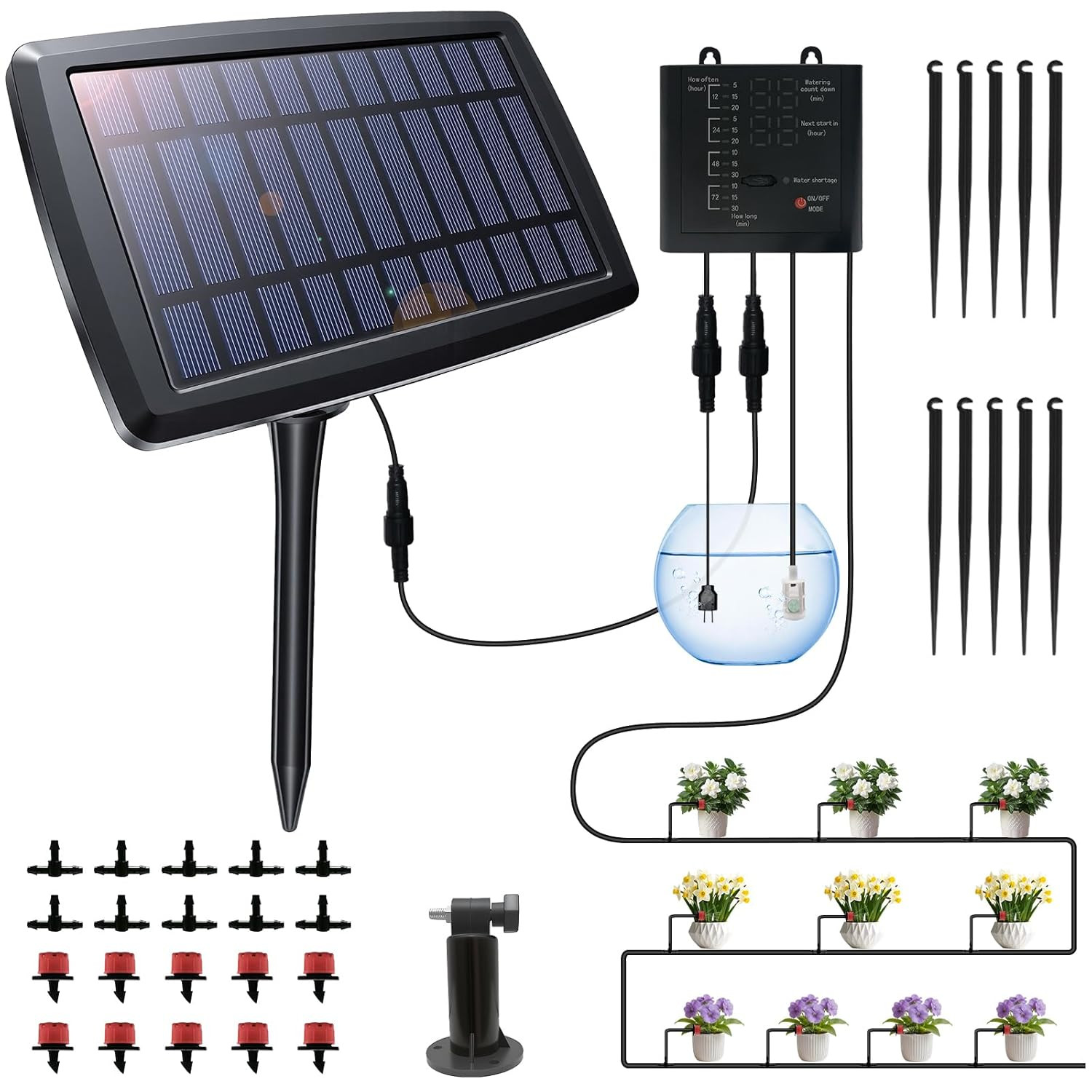 Solar Drip Irrigation System for Garden, Automatic Drip Irrigation Kit with 33FT