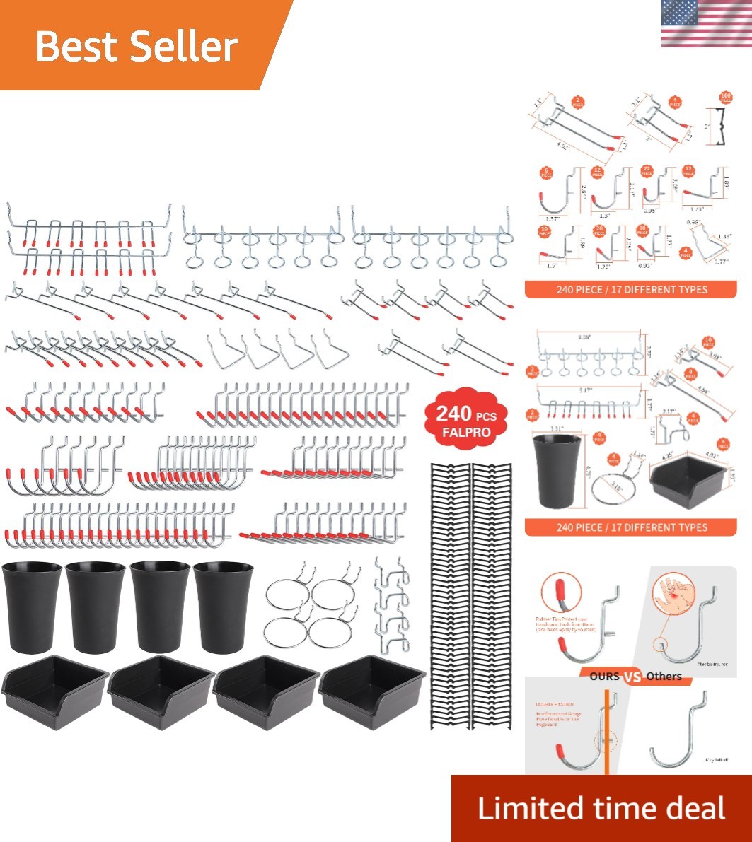 240PCS  Pegboard Hooks & Accessories Kit for Ultimate Tool Organization