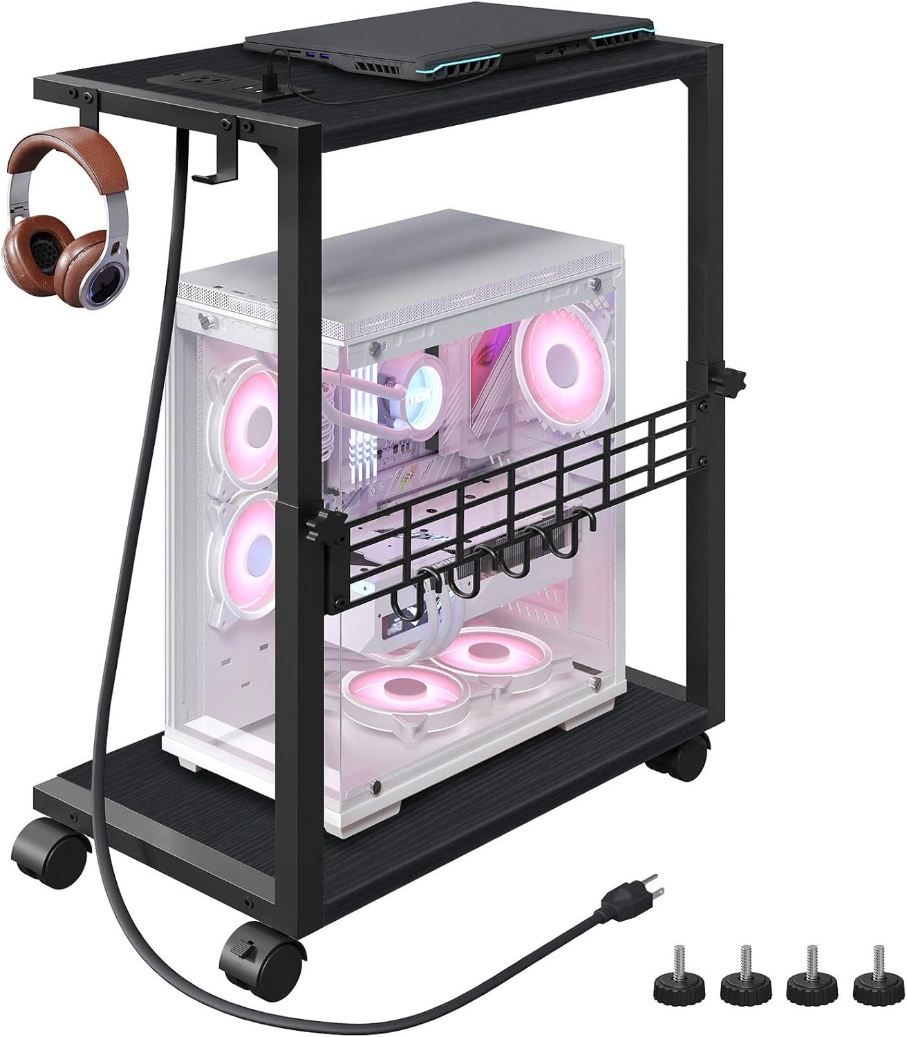PC Stand, Height Adjustable Computer Tower Stand, 19.7"-31.5" H, Computer Cart w