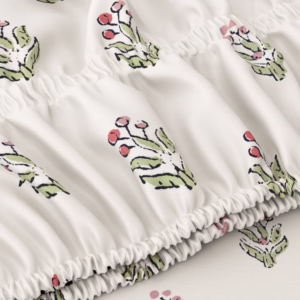 Full 310 Thread Count Teen Block Print Ruffle Sheet Set Pink/Cream -