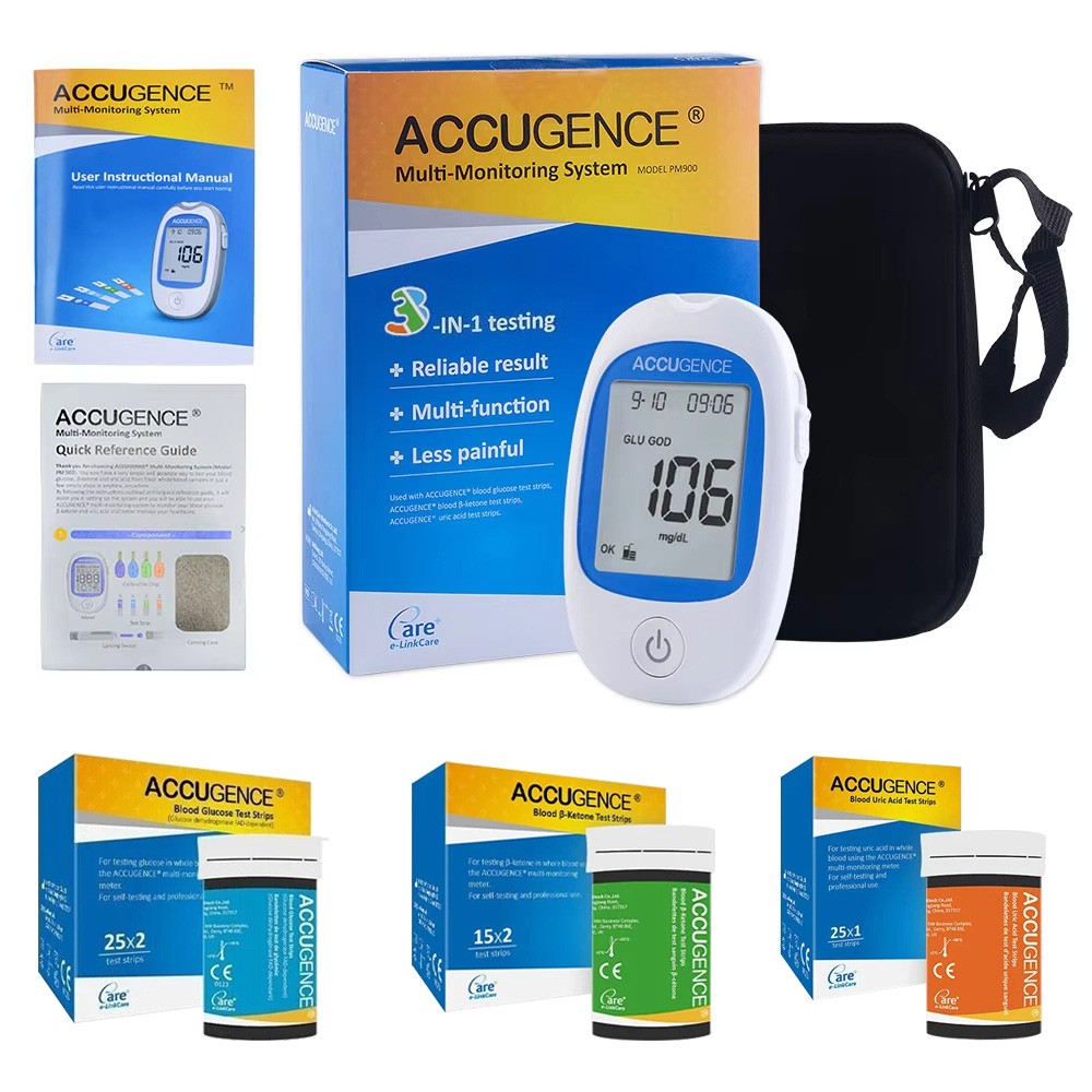 Multi-Parameter Blood Analyzer Glucose Uric Acid Ketone 3-in-1 Home Meter