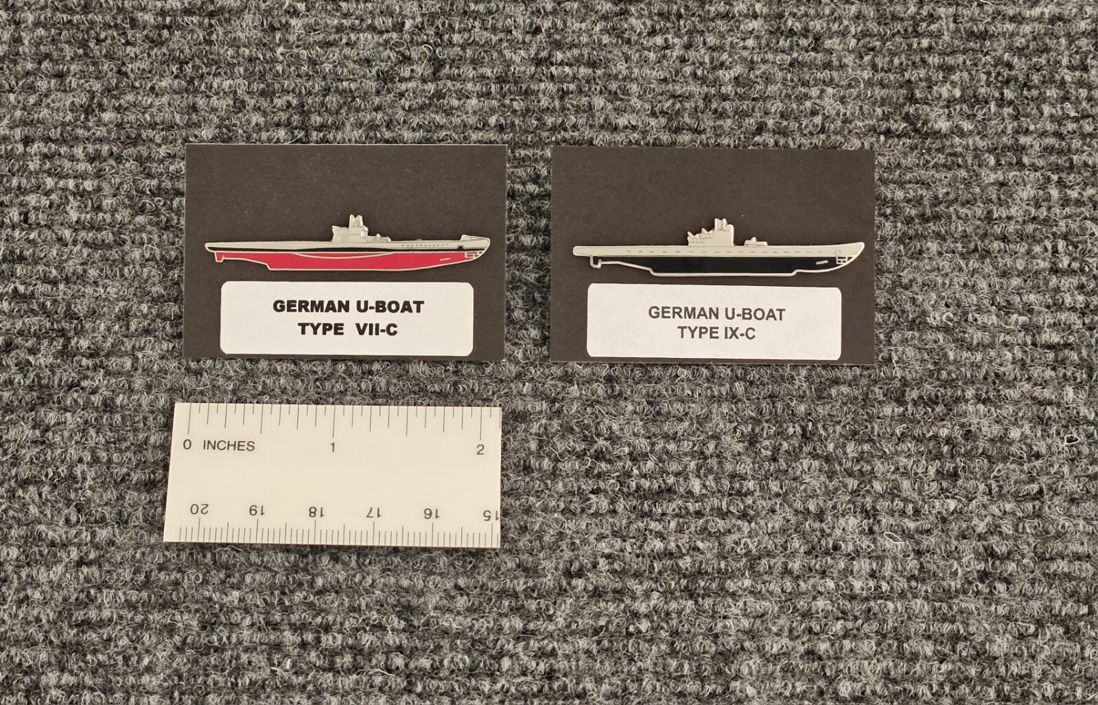 German U-BOATS TYPE VII-C & TYPE IX-C Enamel Lapel Pins - 2 Items - Kreigsmarine