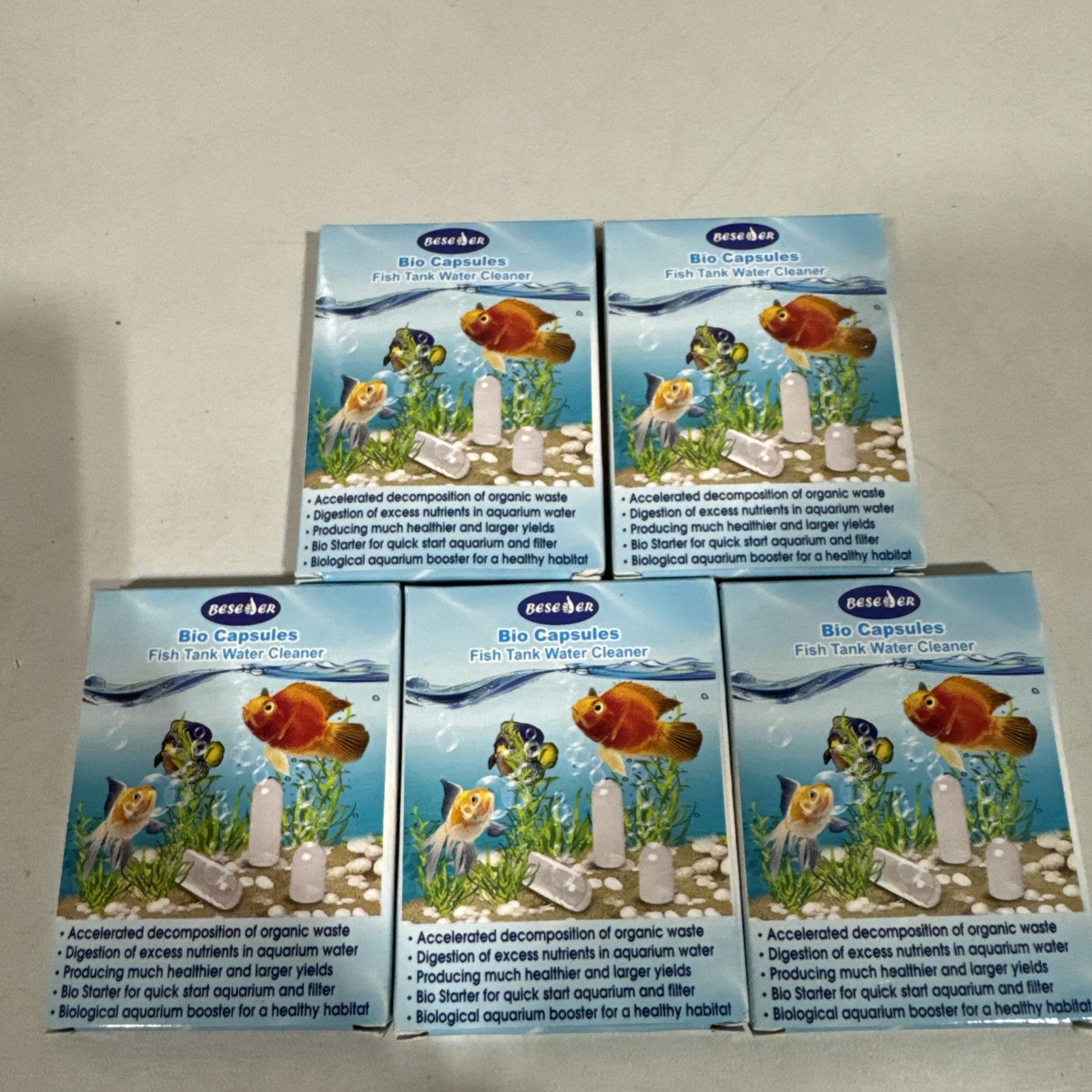 5 Packs Of Beseder Bio Capsules Fish Tank Water Cleaners (50 Capsules) B4 R2