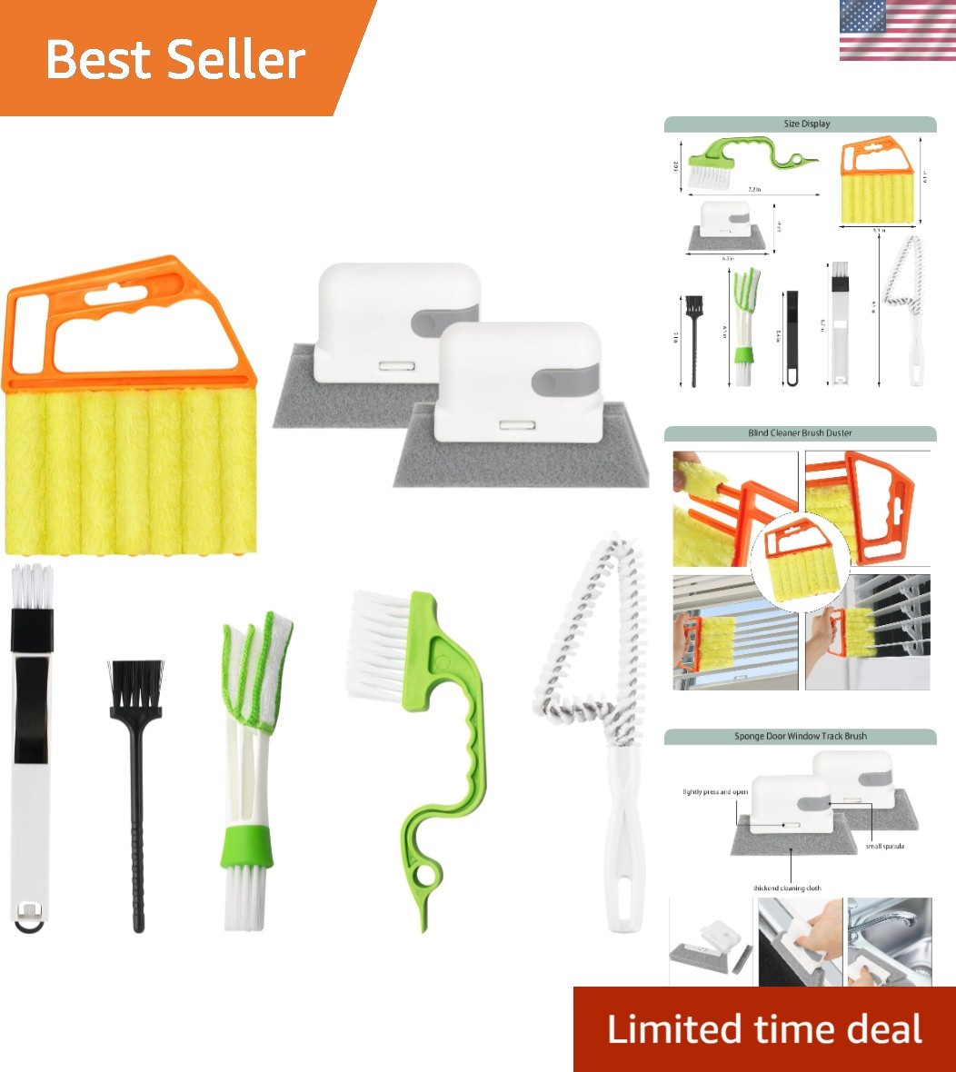 Hand-held Groove Gap Cleaning Tools - Multi-Surface Brush Set for Blinds & Vents