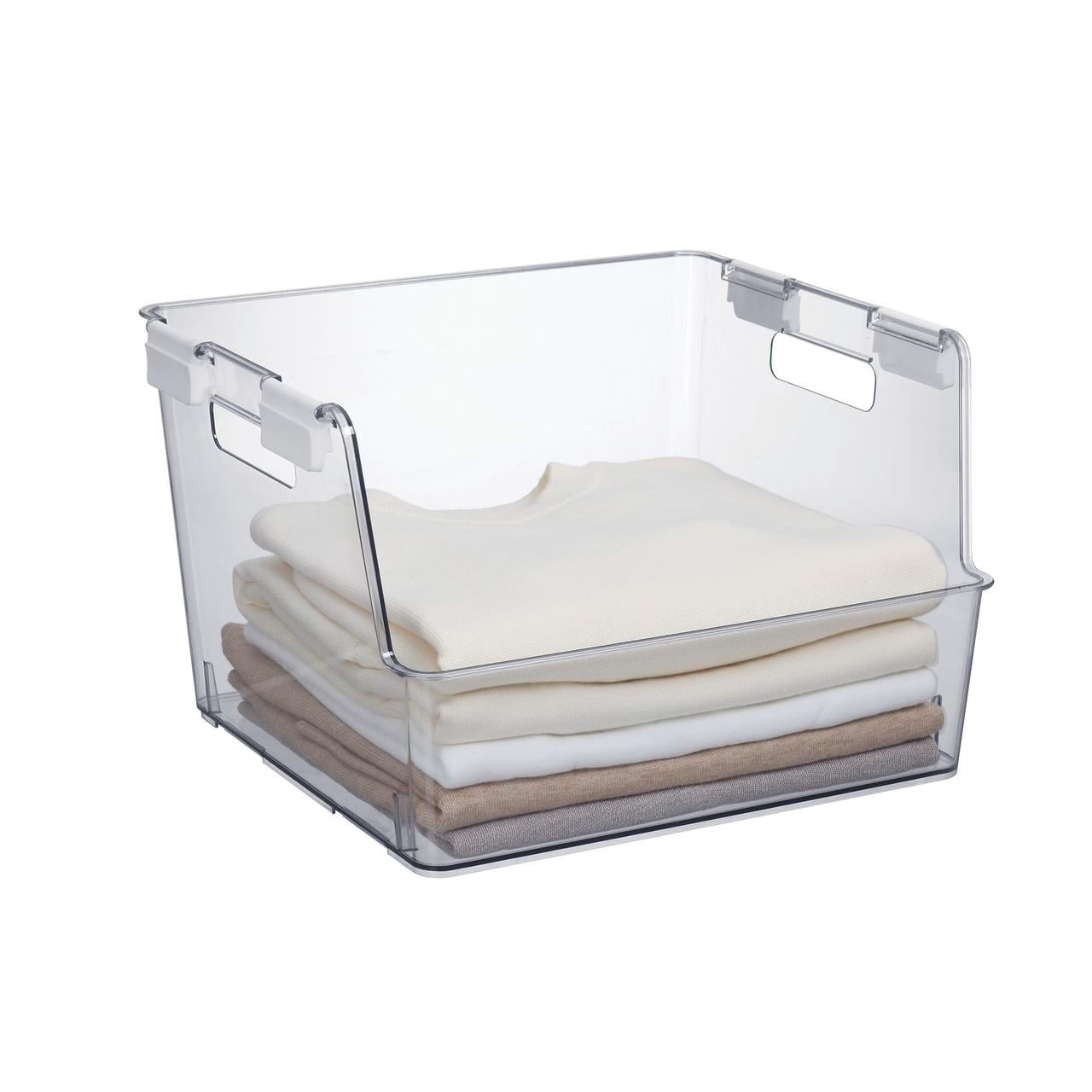 Large Clear Plastic Stackable Bin Closet W/ White Latches