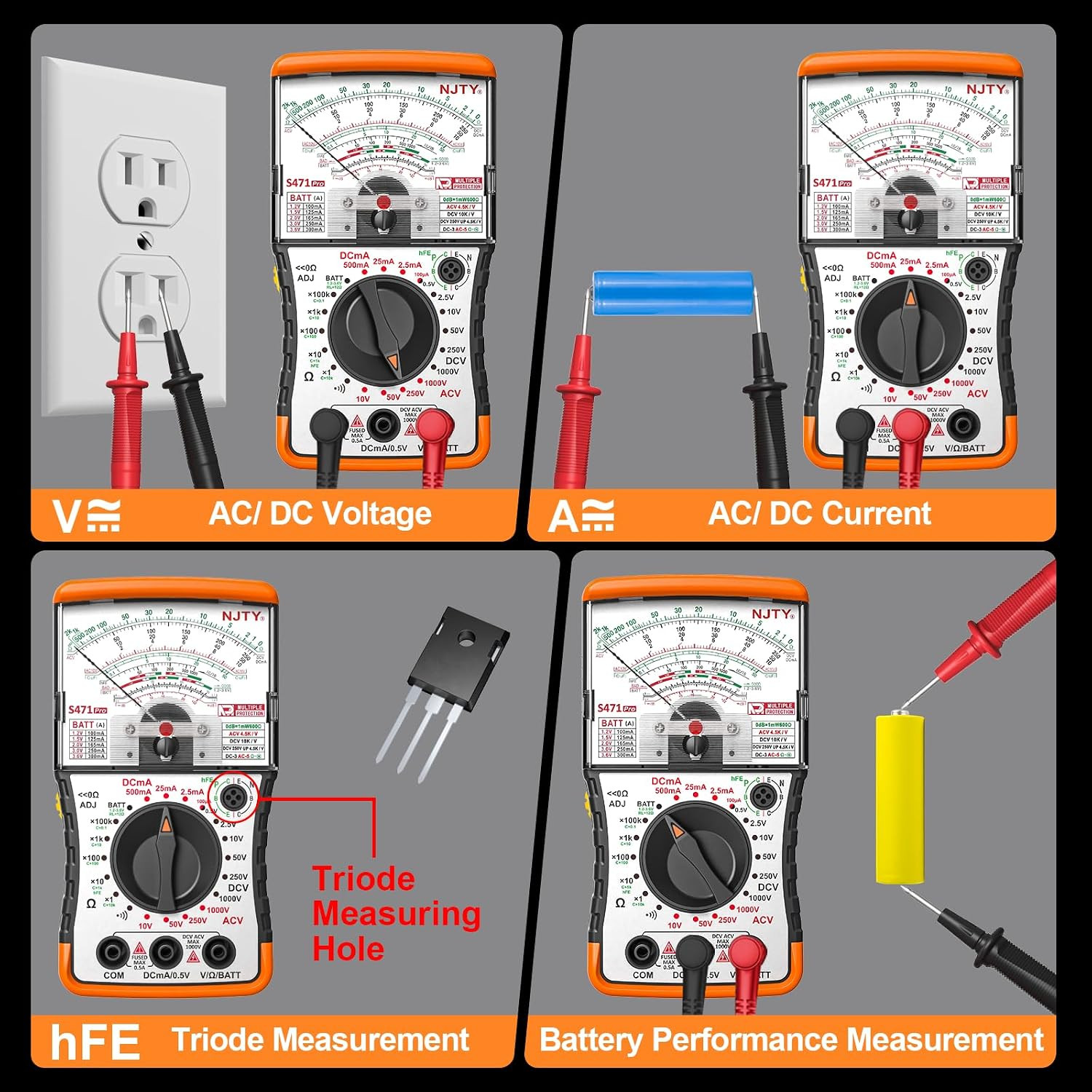 S471 Analog Multimeter, DC/AC Voltage, DC Current and Resistance | Needle Displa