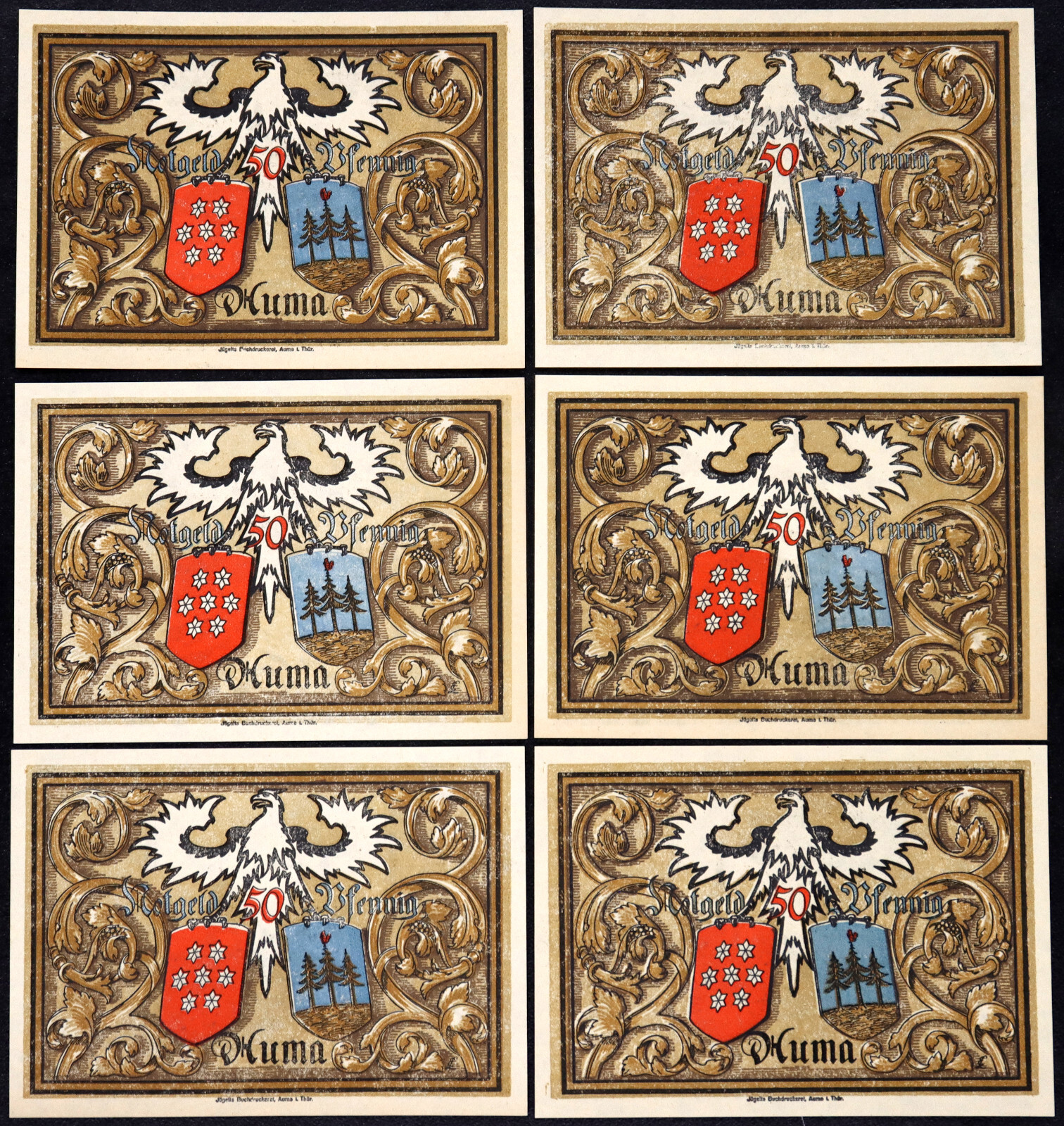 AUMA 1921 RARE Büttenpapier Raw Handmade Paper Complete Series German Notgeld