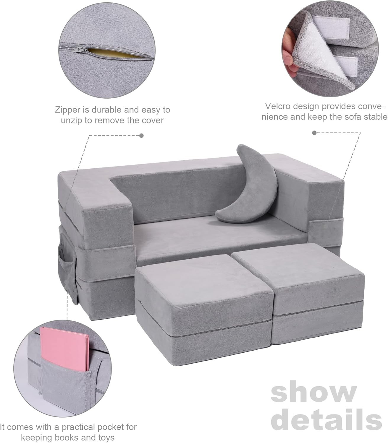 Modular Kids Sofa,Toddler Couch Foam Armchair Kids Children Convertible Plush