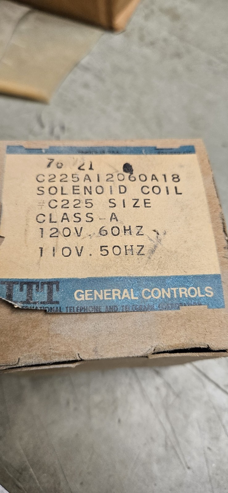 C225A12060A18 ITT General Controls Solenoid Coil Class A, 120/60 Hz, 110/50 Hz