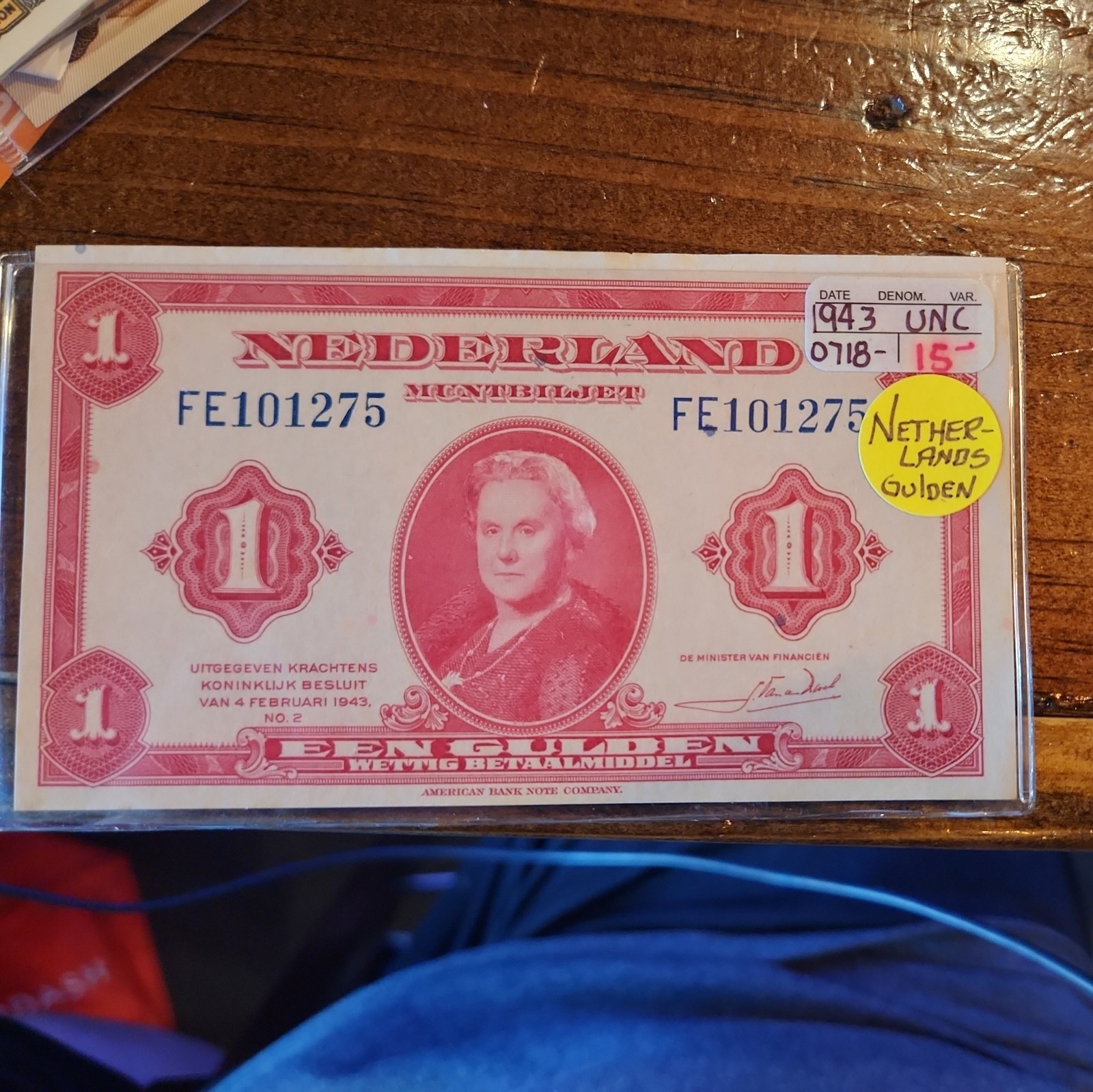 🇳🇱 Netherlands 1 Gulden 1943  P-64  Banknote 111925-13