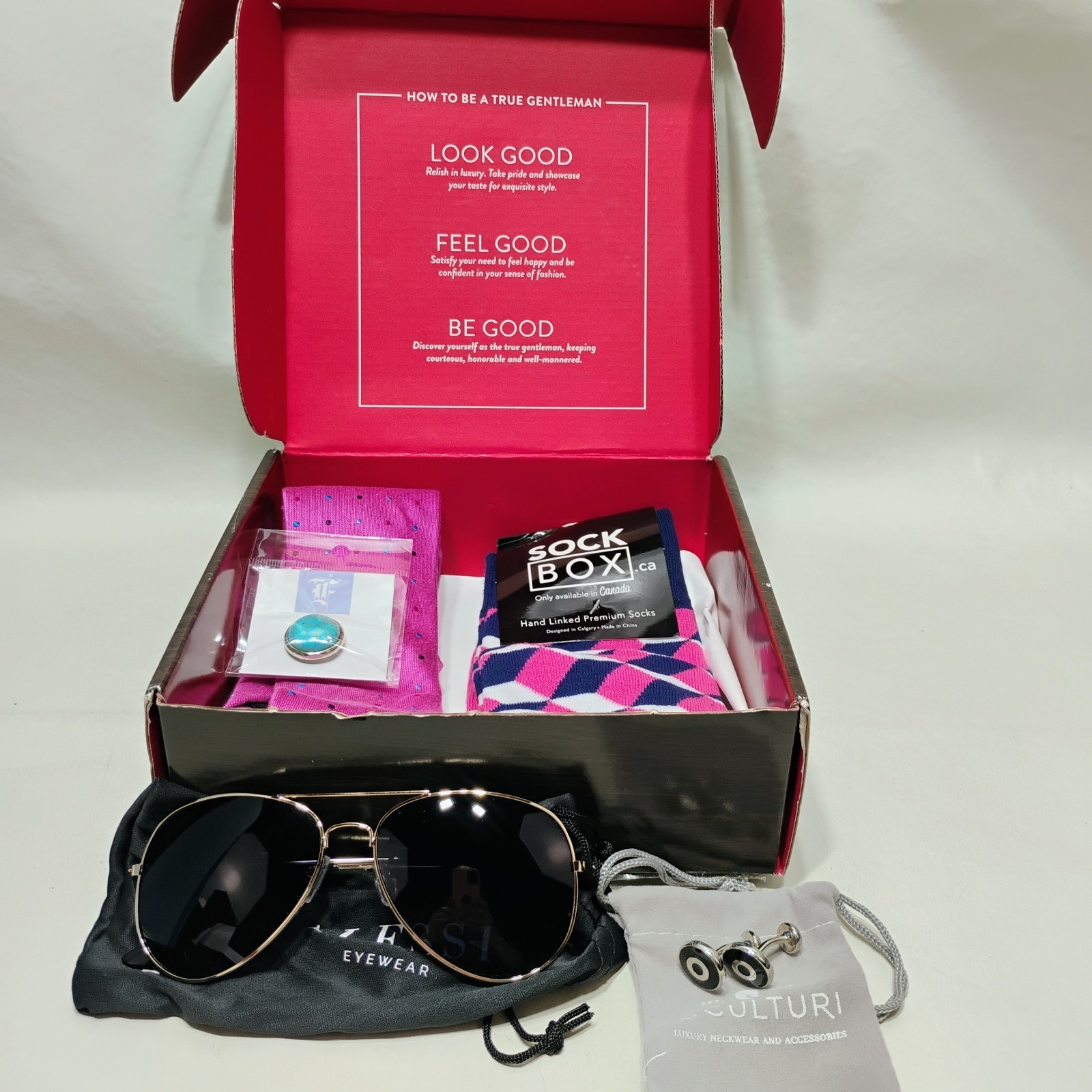 Gentleman's Box Socks + Tie + Tie Pin + Sunglasses Set Summer Fathers Day Gift