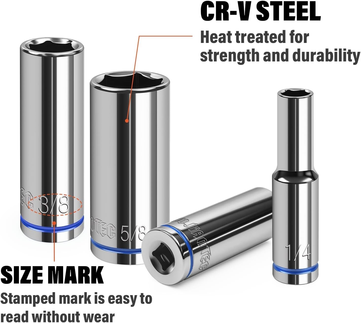 1/4" Drive SAE Deep Socket Set 13PC 1/8-5/8" 6 Point CR-V Hex Sockets Case USA