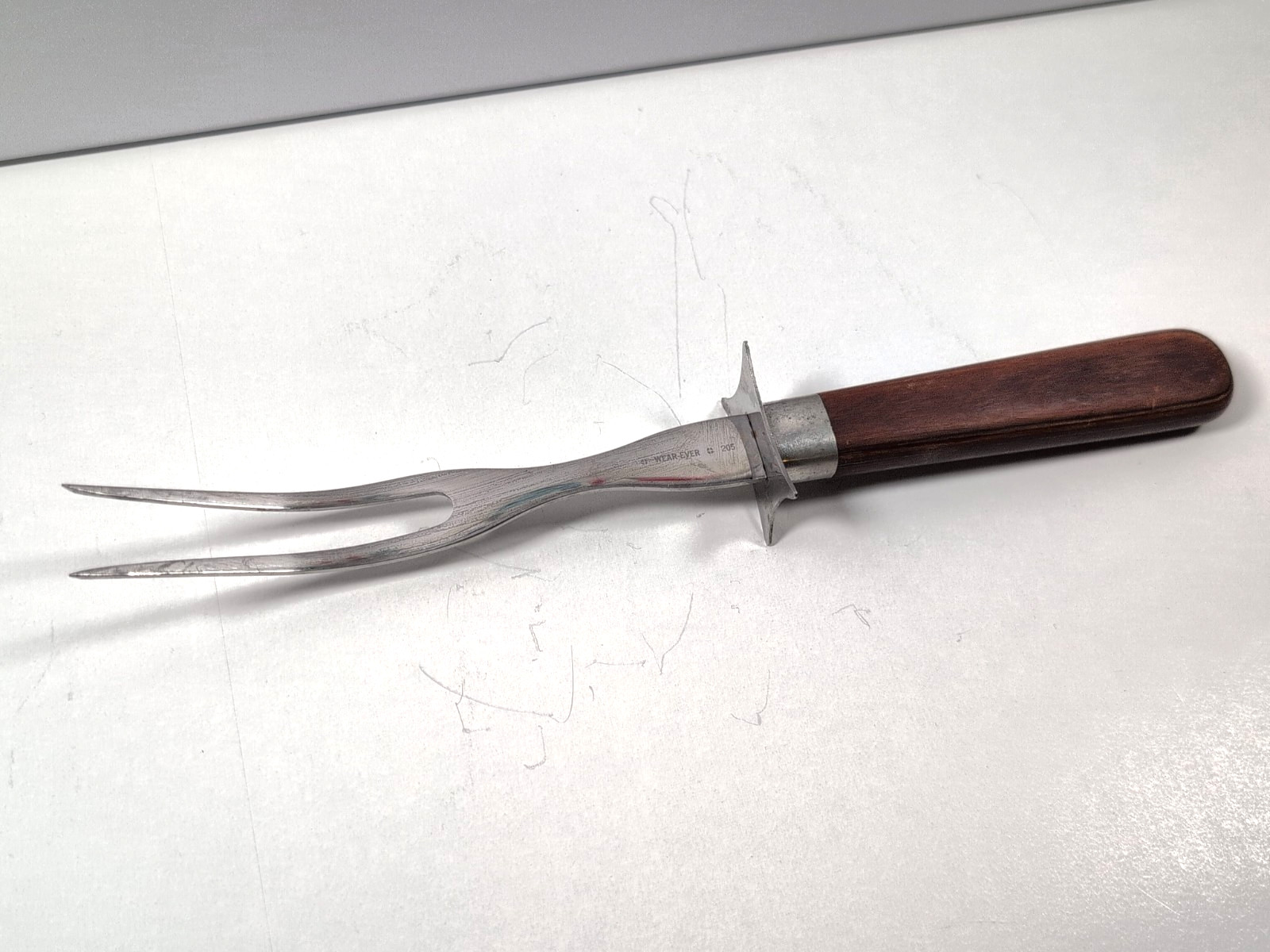 Vintage Wear-Ever 205 Carving Fork Stainless Steel Wood Handle USA