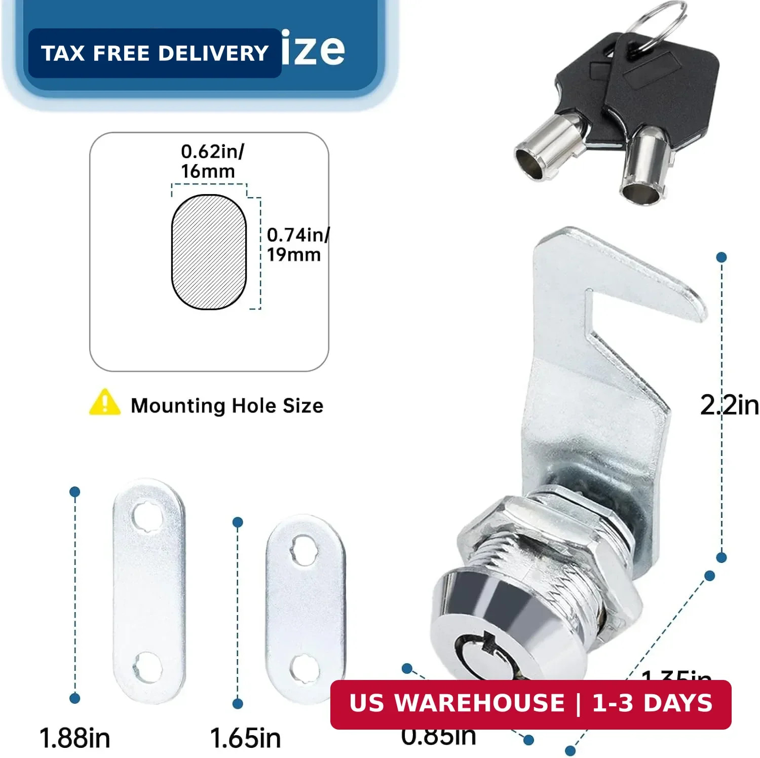 Silver Tool Box Locks with Keys for Craftsman, 5/8" Cam Lock Replacement, 2 Sets