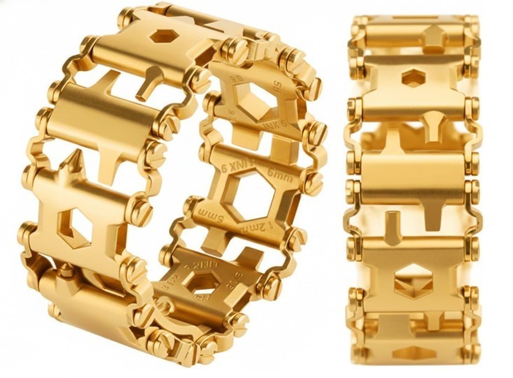 Multitool Wristband Bracelet compatible with Leatherman, 29-in-1 Tool, Gold Stai