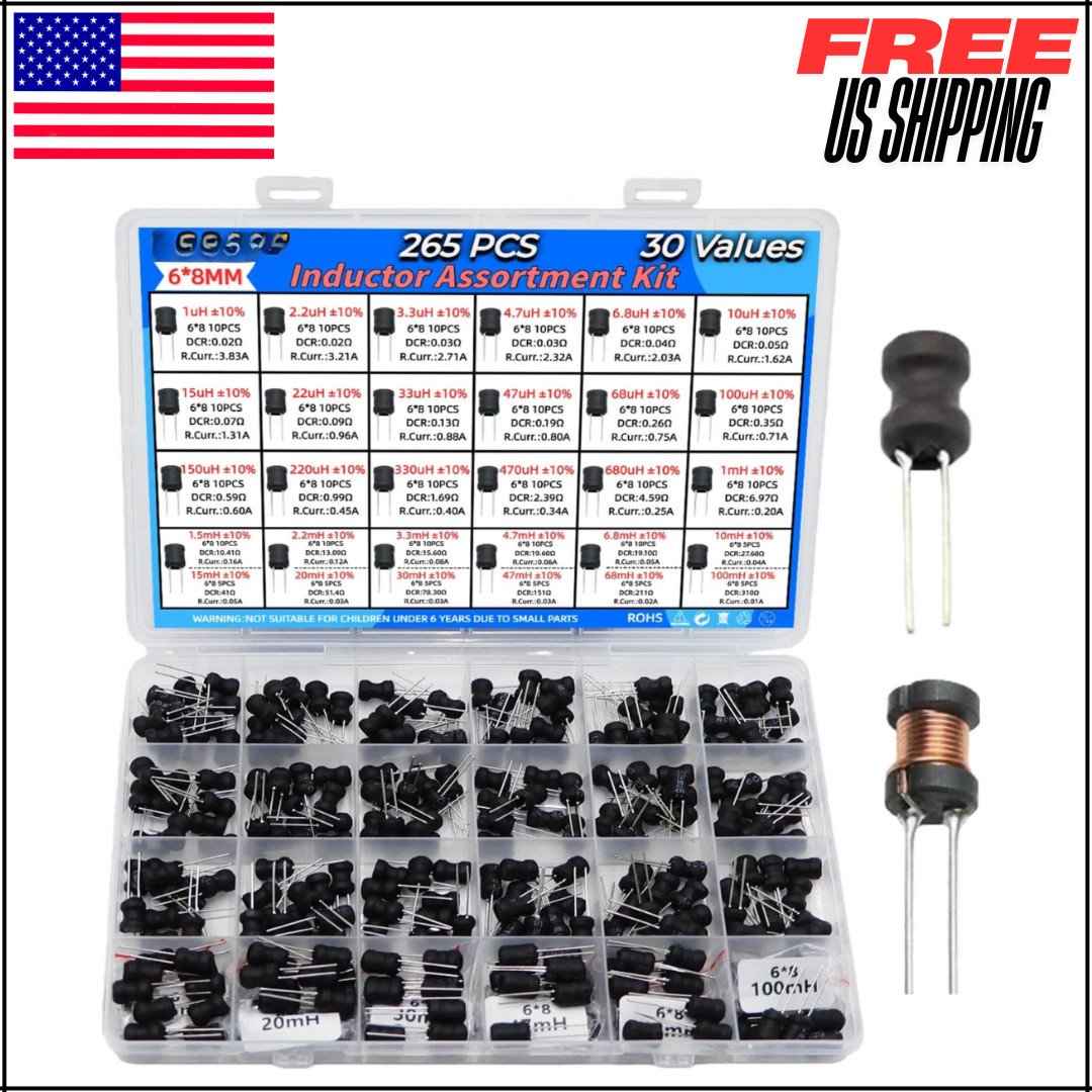 Inductor Assortment Kit from 1uH-100mH 6 * 8mm Power Choke 30 Values 265PCS