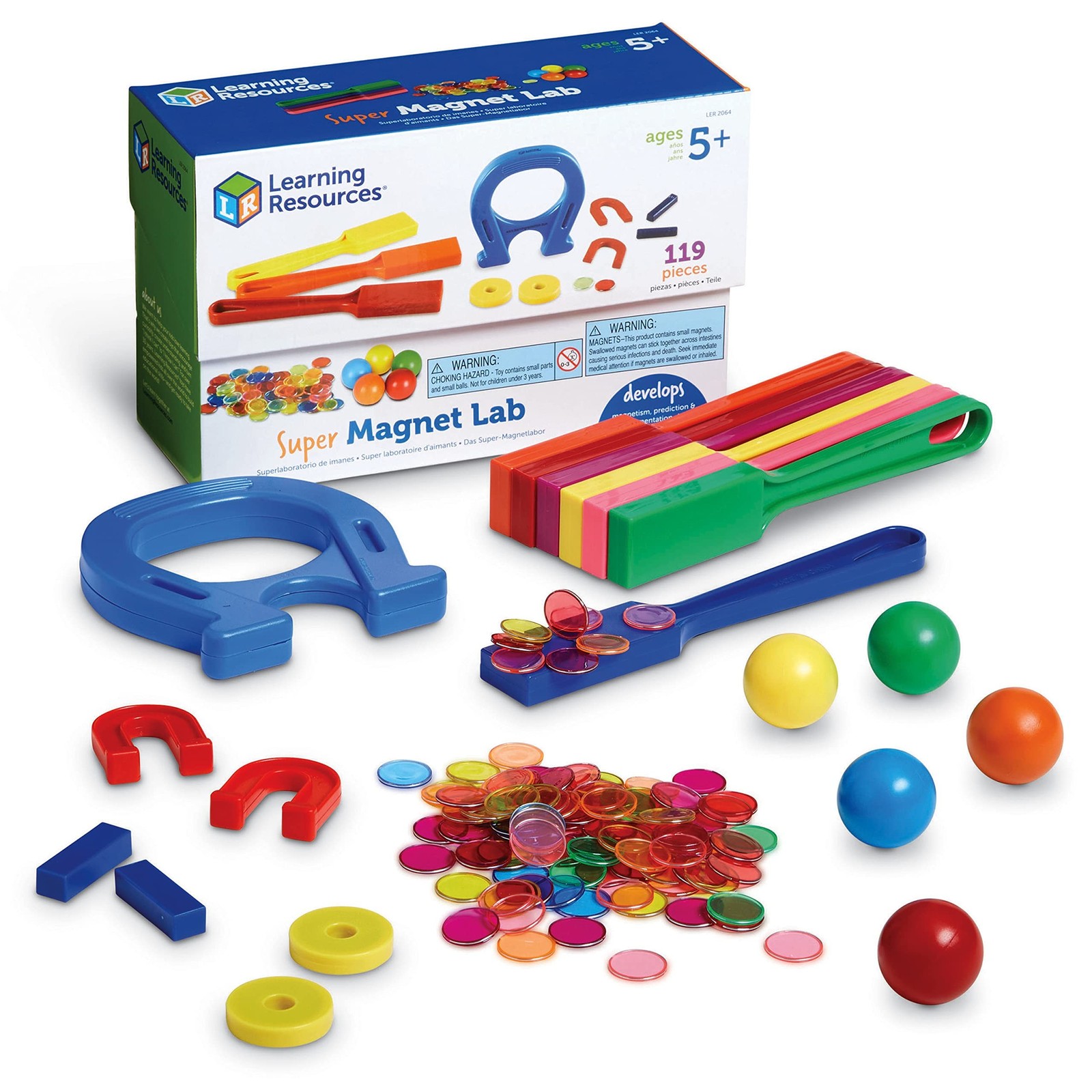 Learning Resources Super Magnet Lab Kit - 119 Pieces, Ages 5+, STEM ,toys