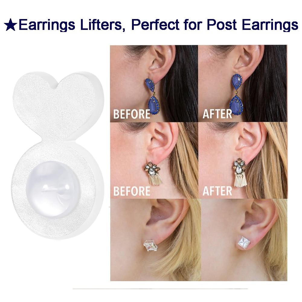 Secure Rubber Earring Backs for Droopy Ears, Earring Lifters Heavy Earring Su...