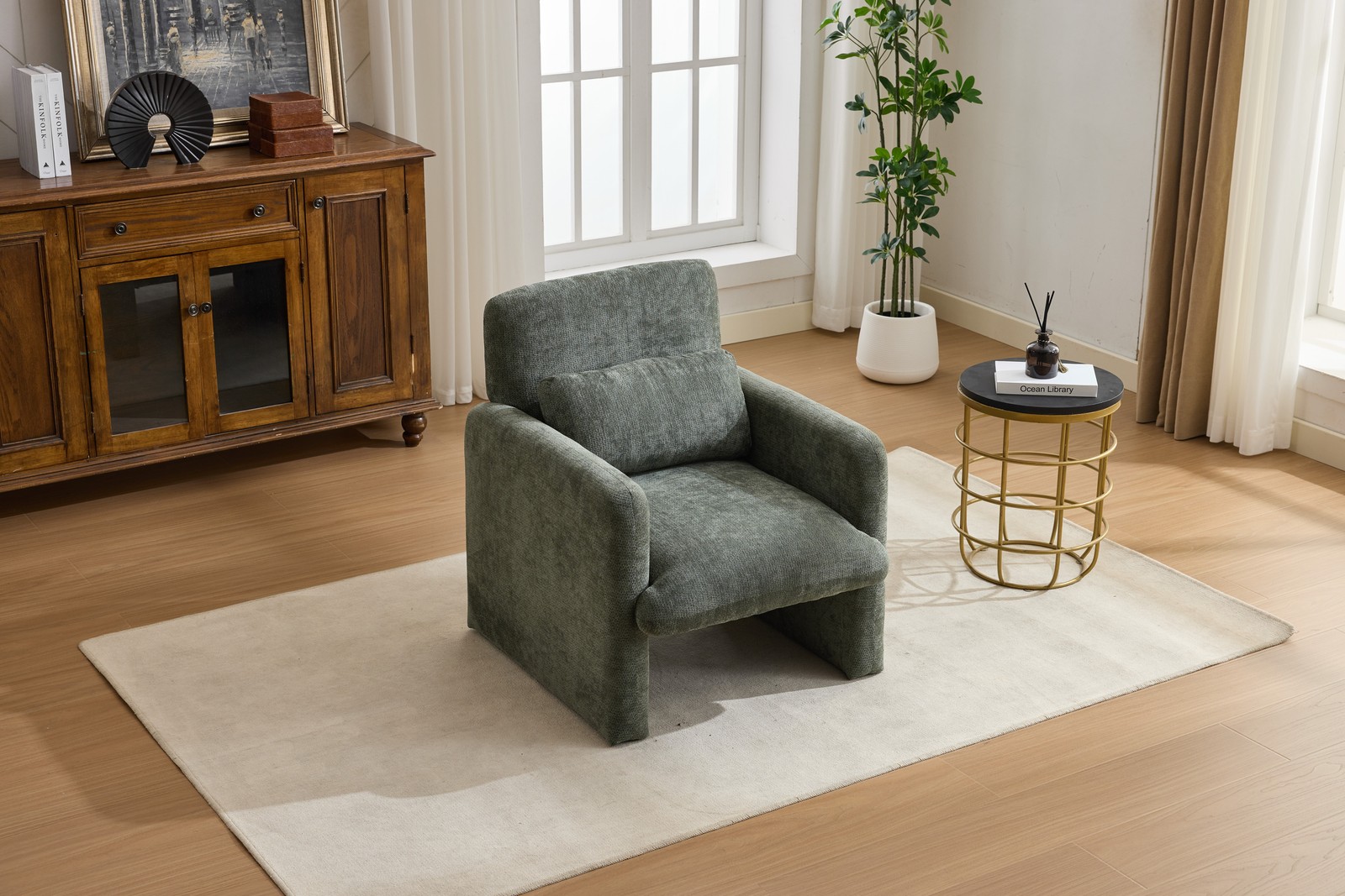 Modern Accent Chair, Contemporary Boucle Fabric Accent Armchair Comfy Upholst