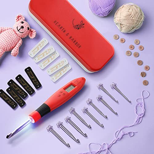 Light Up Crochet Hook Set with Case, Counting Crochet Hook Set Digital for Red
