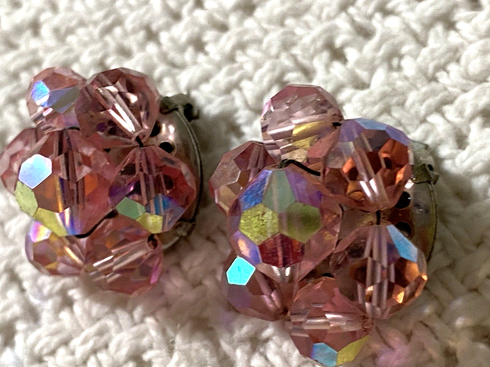 Vintage Pink Aurora Borealis Bead Cluster Earrings
