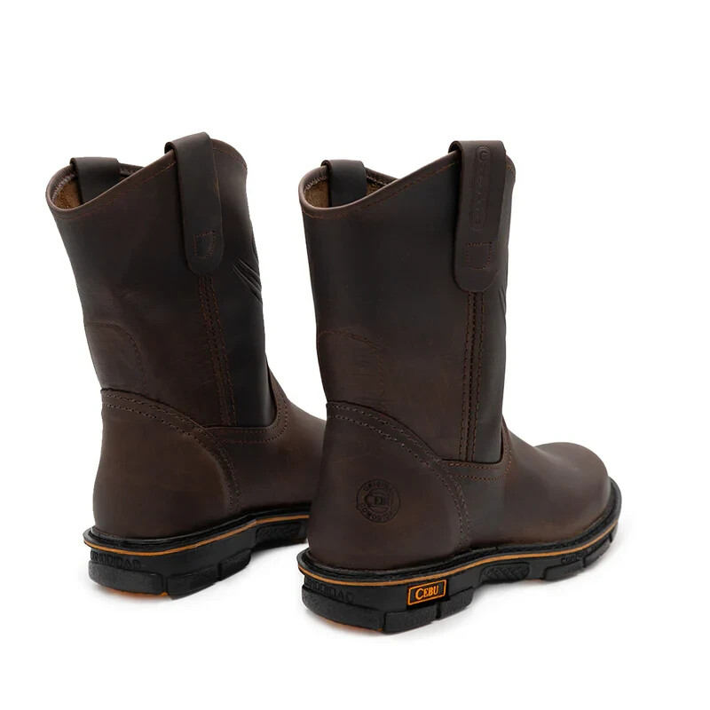 CEBU Max Steel Toe Work Boots Mens Crazy/Cafe Leather Pull-on Dual-Density Sole