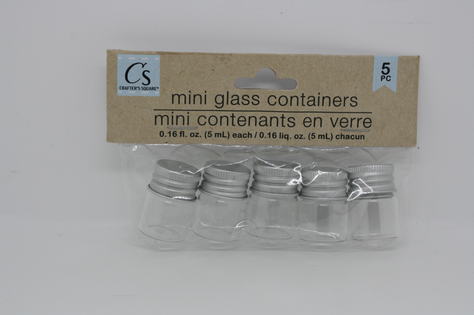 CRAFTER'S SQUARE MINI GLASS containers, 5 PC, 0.2 f1 oz (6 ml) unopened