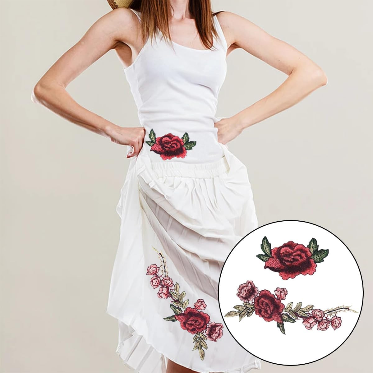12 PCS Rose Embroidered Lace Flower Applique Patches Peony Flower Embroidered Ap