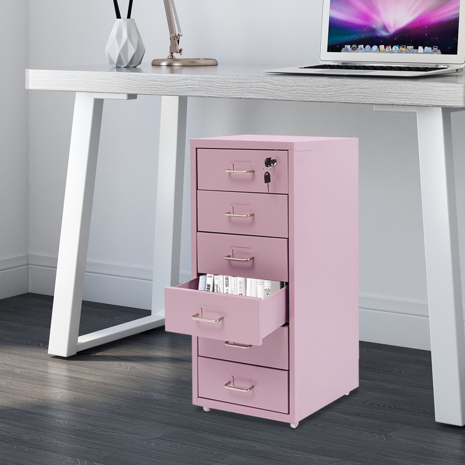 Metal File Cabinet 6 Tiers Vertical File Cabinet with Lock Modern Filing Cabinet