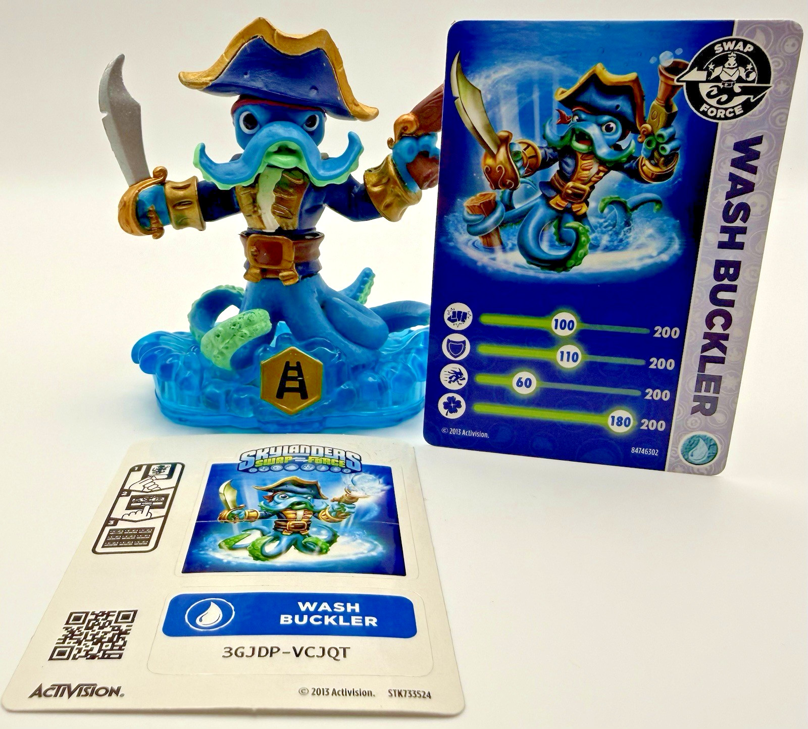 Skylanders Swap Force WASH BUCKLER Figure w Card Sticker Code Water Element