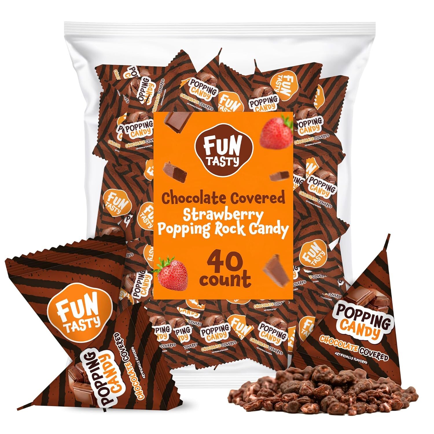 Chocolate Covered Strawberry Popping Rock Candy, 40-Count Bag