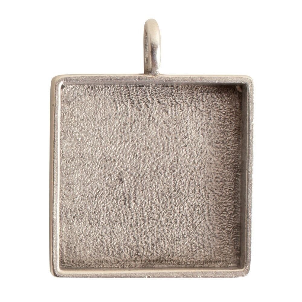 1 Antiqued Silver Plated Pewter Large Square Bezel Pendant Mount