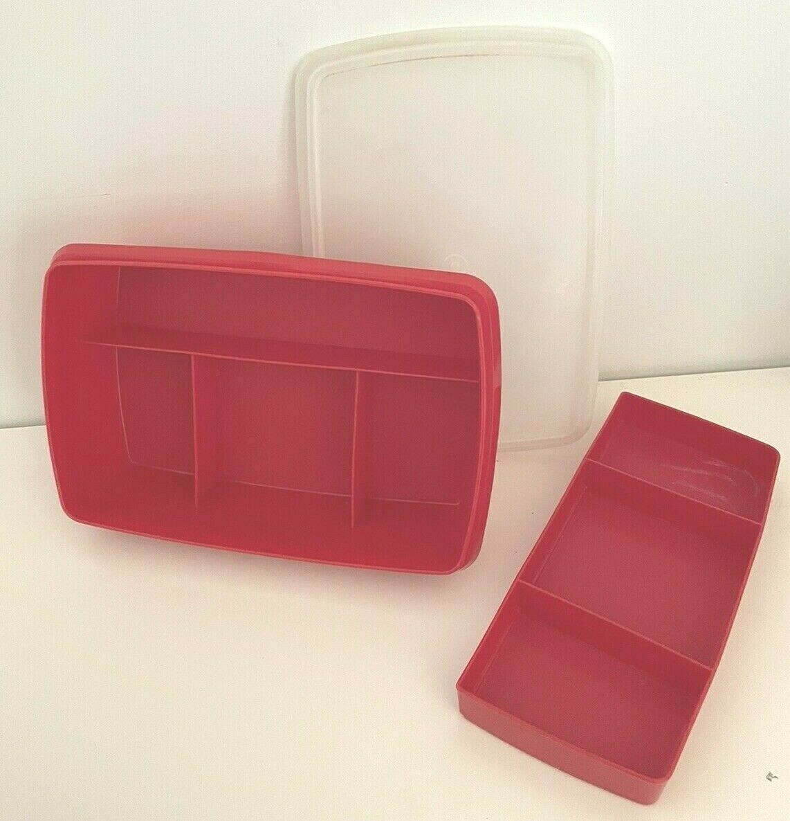 Tupperware Tuppercraft Red Divided Rectangle Container Tray Lid Stow N Go 767