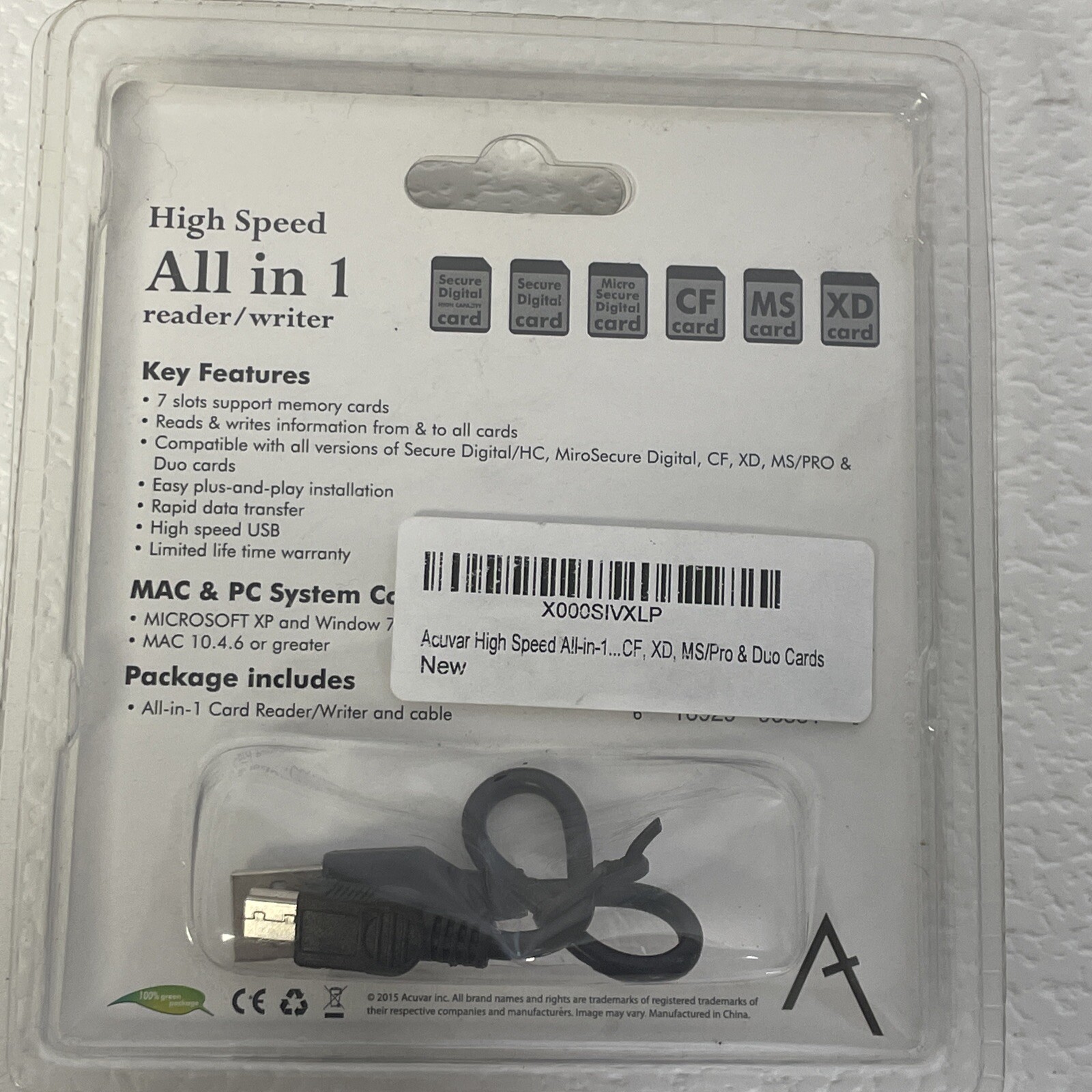 Acuvar High Speed All-in-1 Memory Card Reader/Writer Brand New